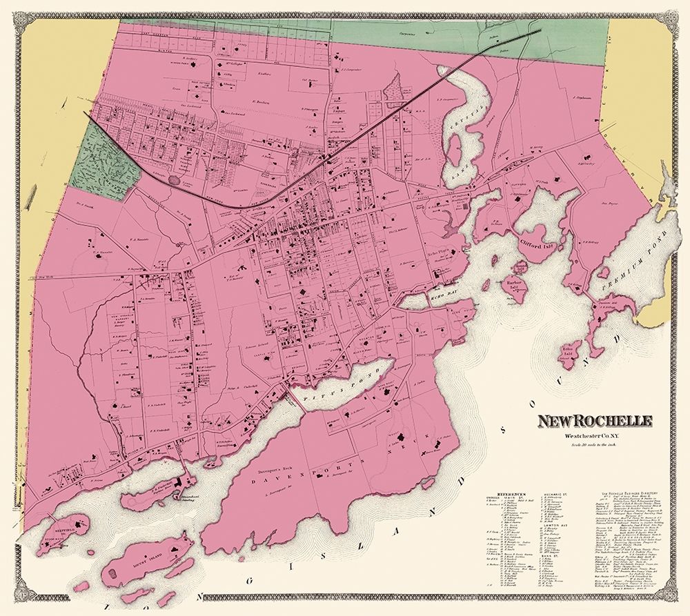 New Rochelle New York Landowner - Beers 1868 art print by Beers for $57.95 CAD