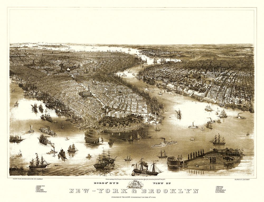 New York Brooklyn New York - Guerber 1851 art print by Guerber for $57.95 CAD