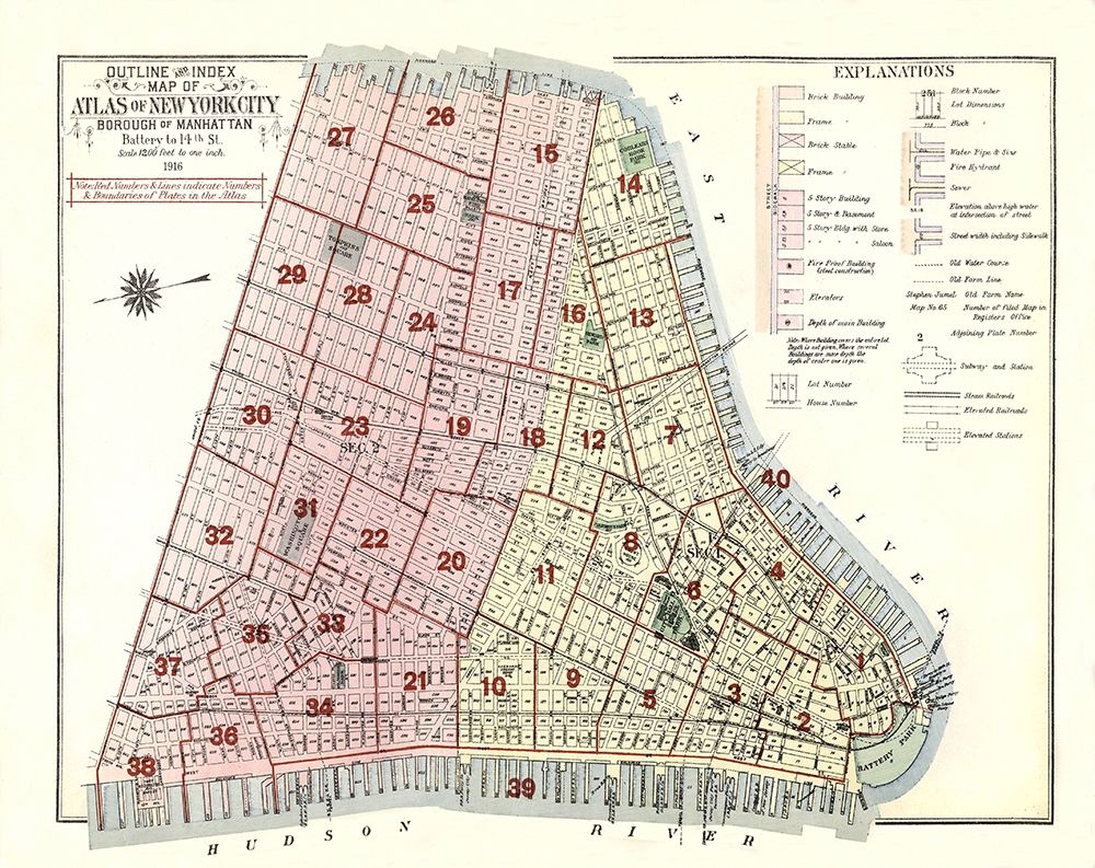 New York, Manhattan New York - 1916 art print by Unknown for $57.95 CAD