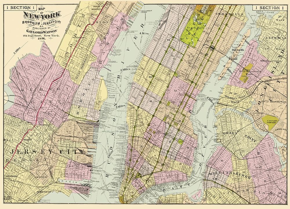 Brooklyn, Jersey City New York - Watson 1891 art print by Watson for $57.95 CAD
