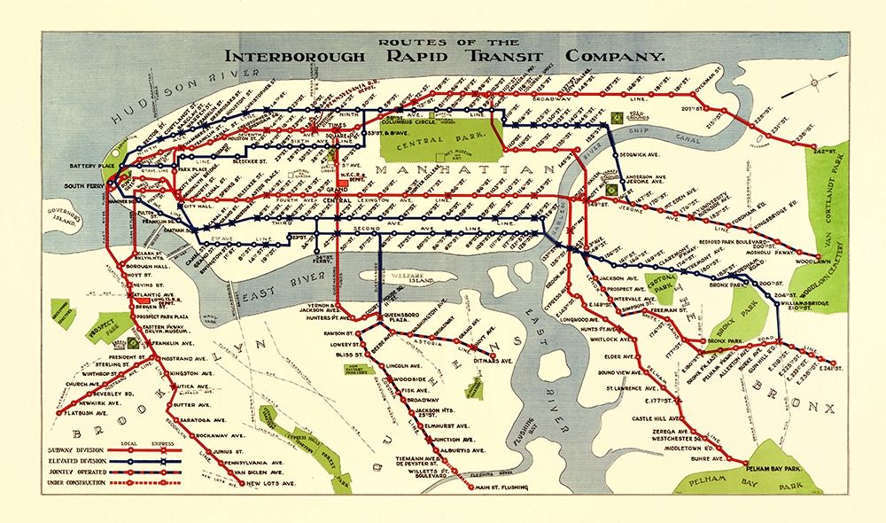 New York City IRT Routes - 1924 art print by Unknown for $57.95 CAD