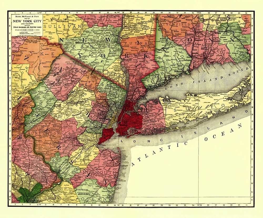 New York City Railroads - Rand McNally 1908 art print by Rand McNally for $57.95 CAD