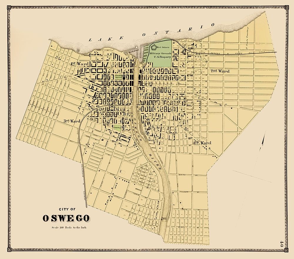 Oswego New York Plat - Stone 1866 art print by Stone for $57.95 CAD