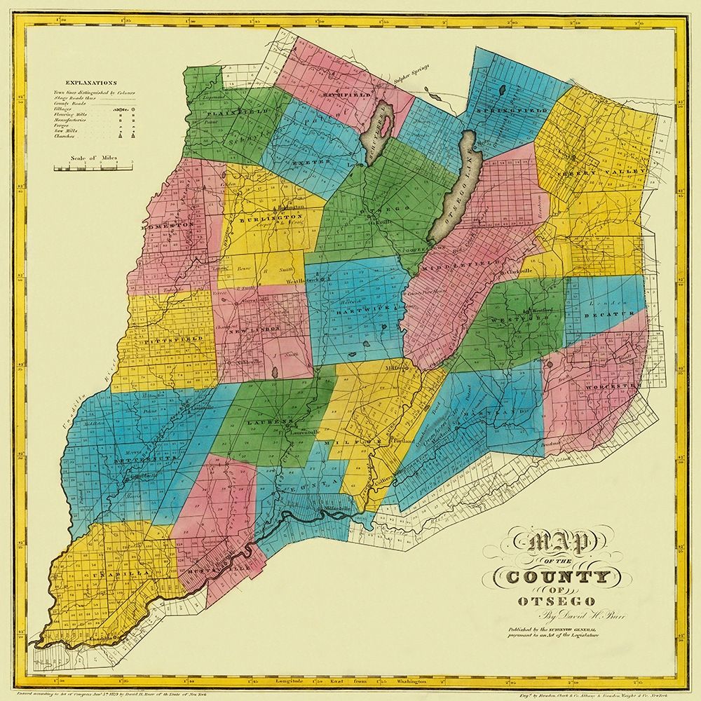 Otsego New York Landowner - Burr 1829 art print by Burr for $57.95 CAD