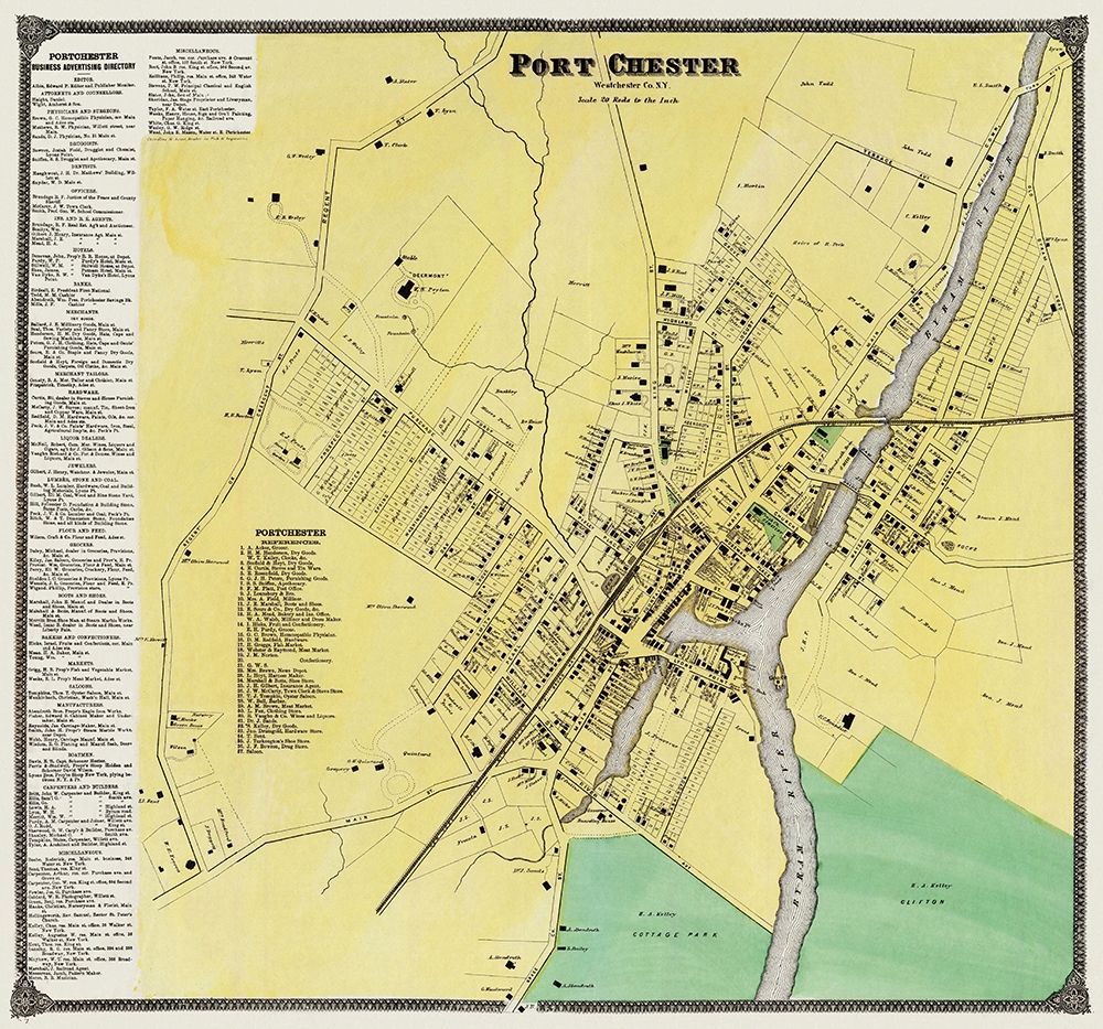 Port Chester New York Landowner - Beers 1868 art print by Beers for $57.95 CAD