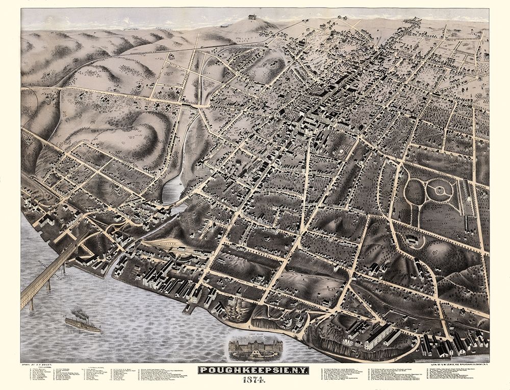 Poughkeepsie New York - Bailey 1874 art print by Bailey for $57.95 CAD