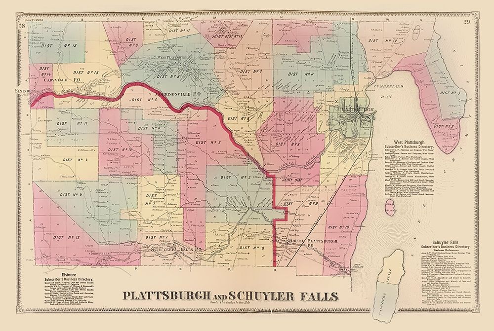 Plattsburgh, Schuyler Falls New York Landowner art print by Beers for $57.95 CAD