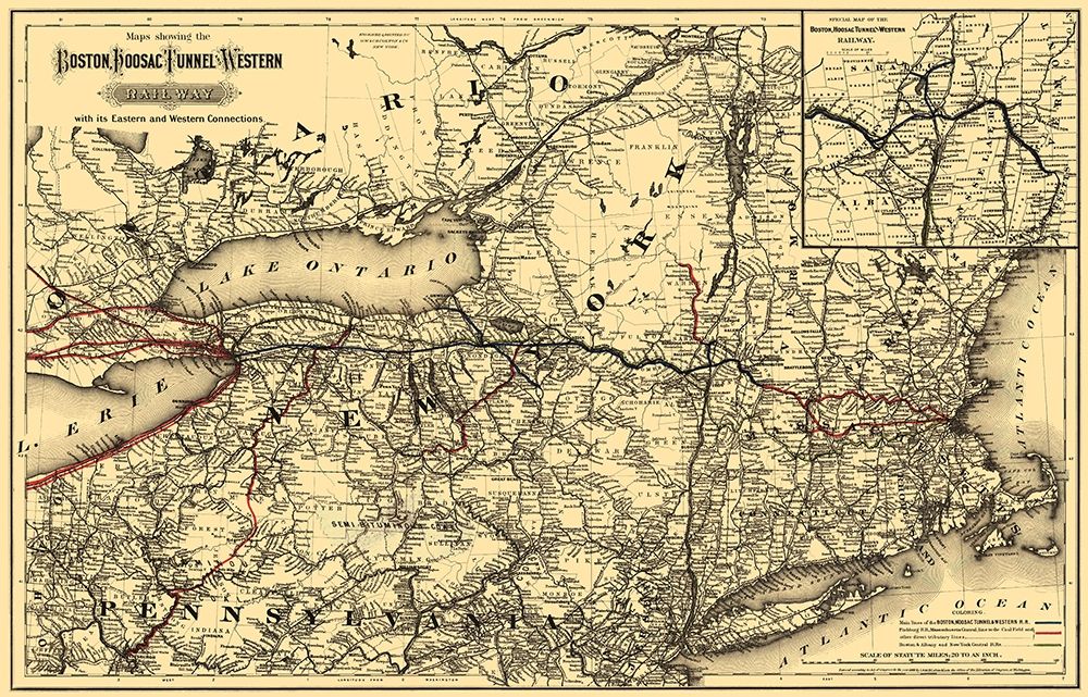 Boston, Hoosac Tunnel and Western Railway 1881 art print by Colton for $57.95 CAD