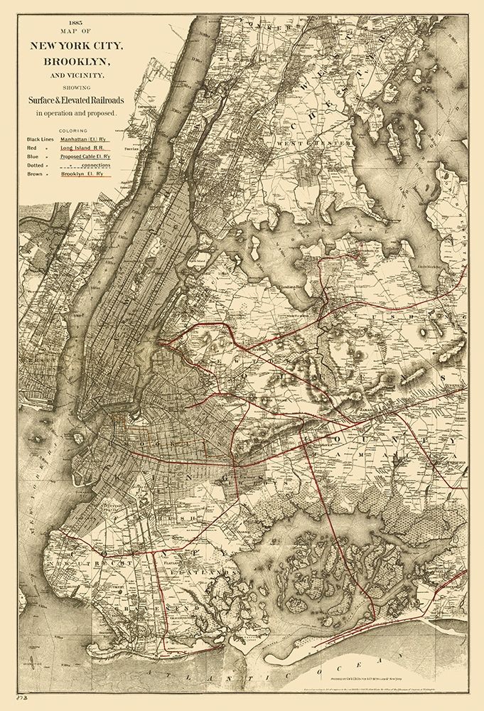 New York City, Brooklyn Elevated Railroad 1885 art print by Colton for $57.95 CAD