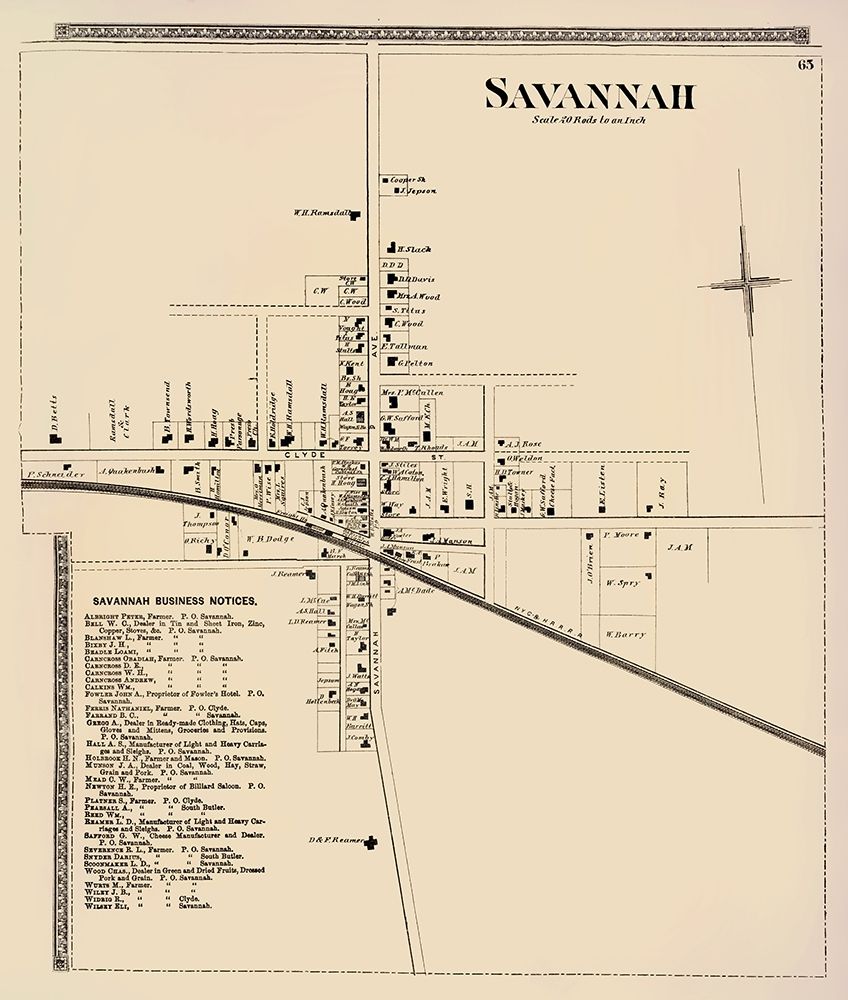 Savannah City New York Landowner - Beers 1874 art print by Beers for $57.95 CAD