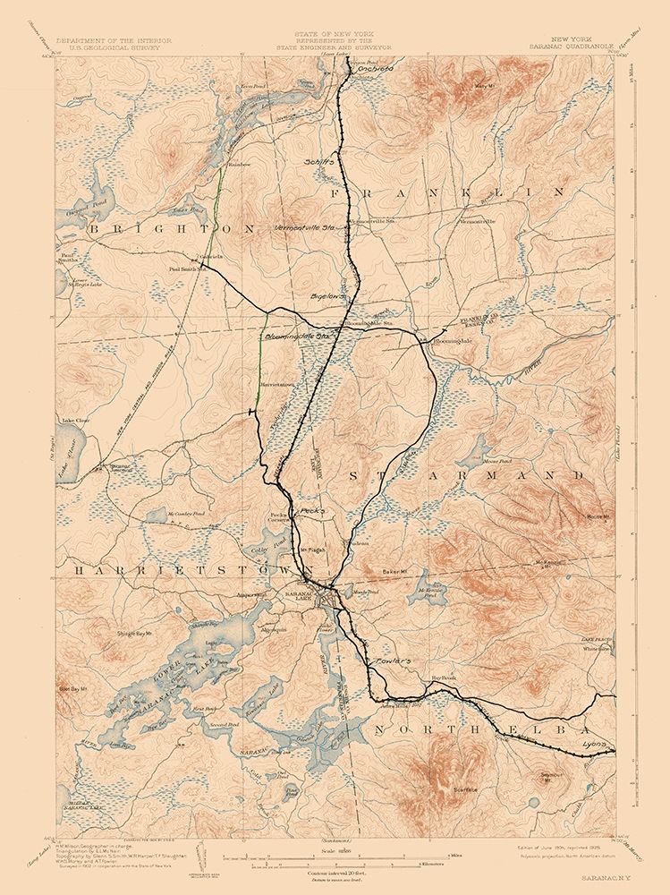 Saranac New York Quad - USGS 1904 art print by USGS for $57.95 CAD