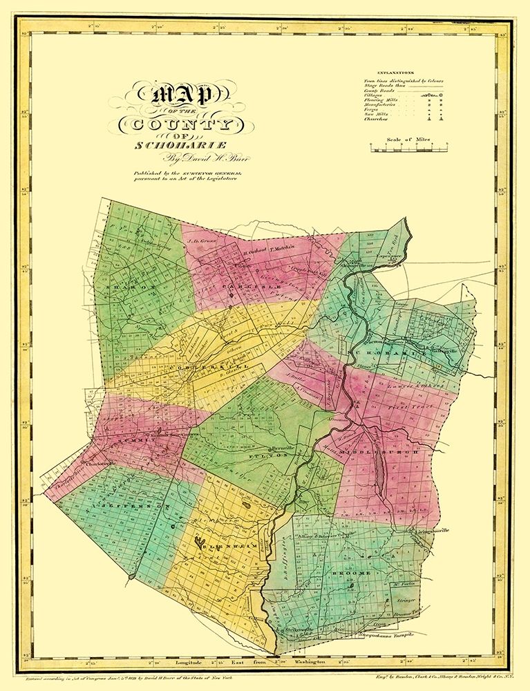 Schoharie New York Landowner - Burr 1829 art print by Burr for $57.95 CAD