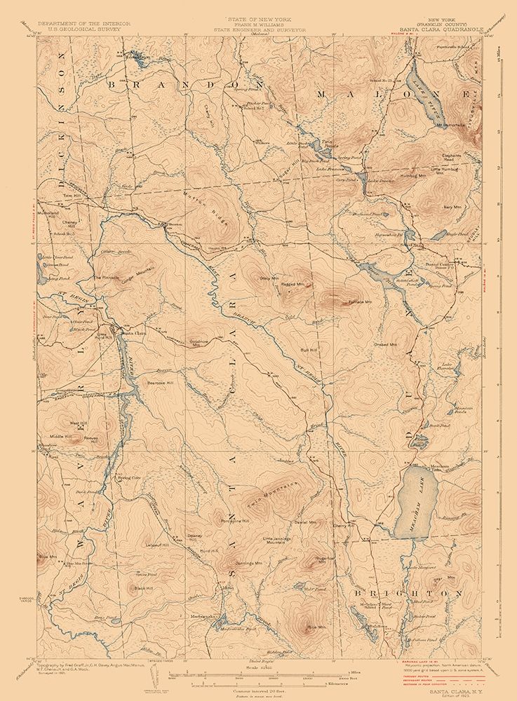 Santa Clara New York Quad - USGS 1921 art print by USGS for $57.95 CAD