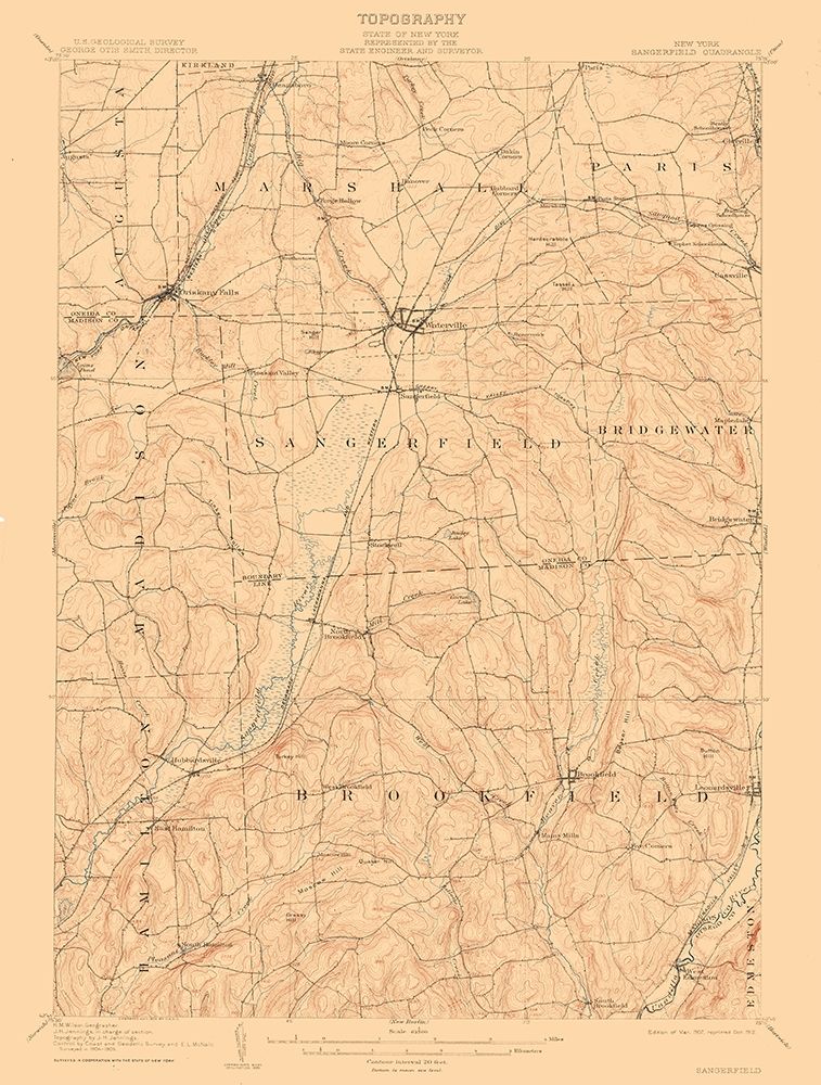 Sangerfield New York Quad - USGS 1907 art print by USGS for $57.95 CAD