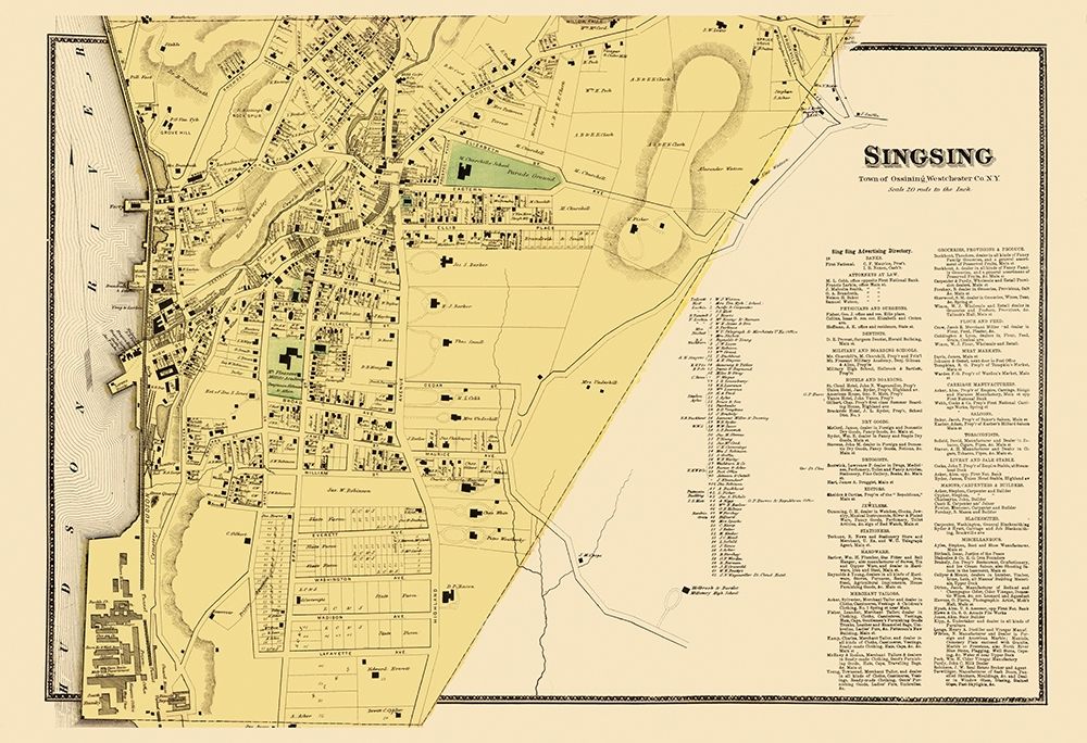 Ossining, Singsing New York Landowner - Beers 1868 art print by Beers for $57.95 CAD
