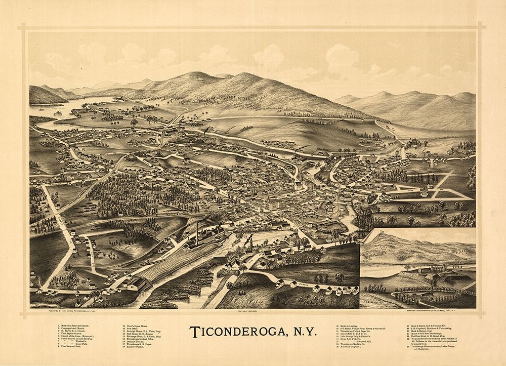 Ticonderoga New York - Burleigh 1891 art print by Adkins for $57.95 CAD