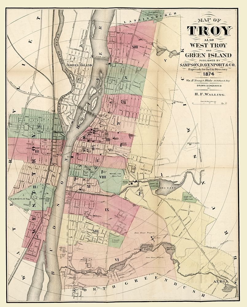 Troy New York - Walling 1874 art print by Walling for $57.95 CAD