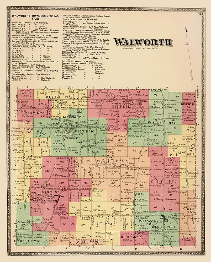 Walworth New York Landowner - Beers 1874 art print by Beers for $57.95 CAD