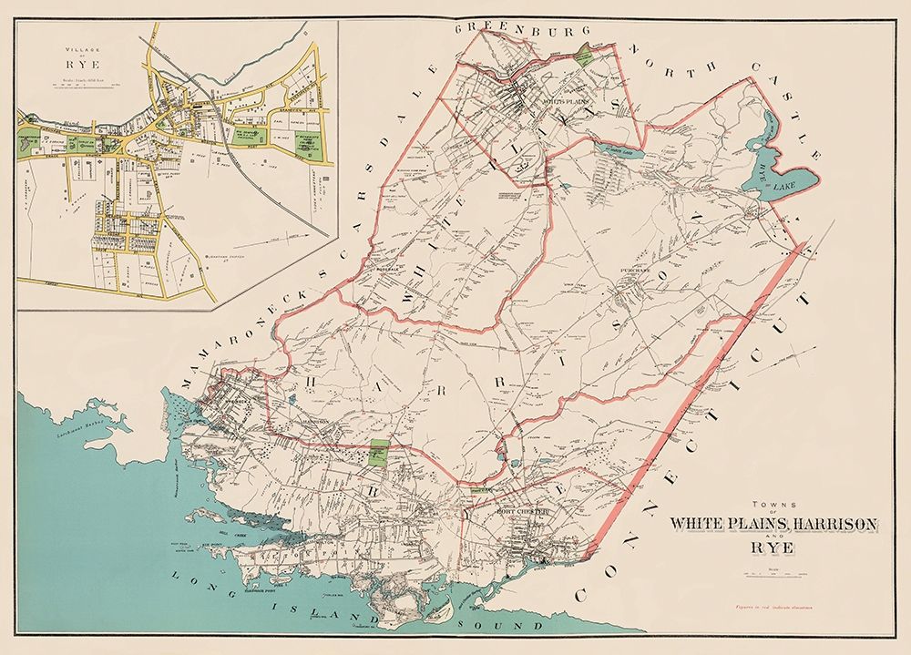 White Plains, Harrison, Rye New York Landowner art print by Bien for $57.95 CAD