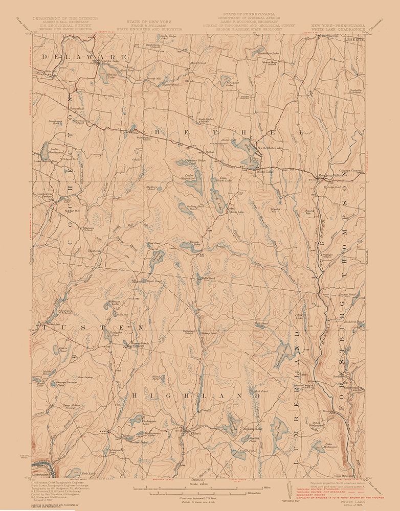 White Lake New York Quad - USGS 1922 art print by USGS for $57.95 CAD