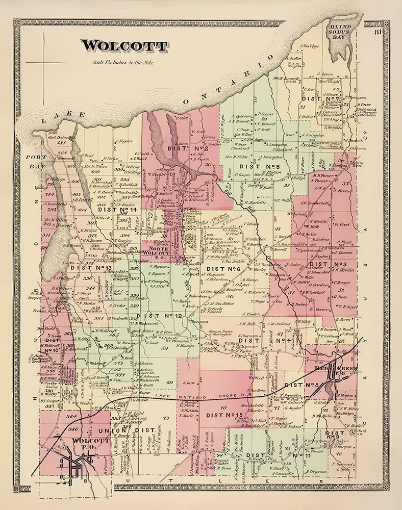 Wolcott New York Landowner - Beers 1874 art print by Beers for $57.95 CAD