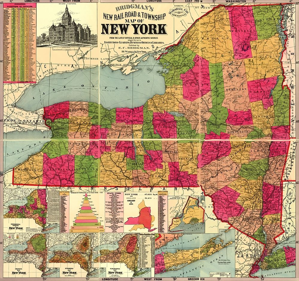 New York Railroads and Townships - Bridgman 1896 art print by Bridgman for $57.95 CAD