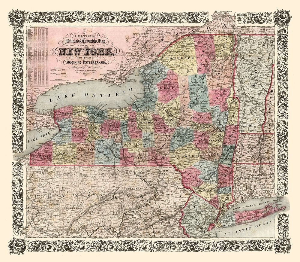 New York Railroads- Colton 1852 art print by Colton for $57.95 CAD