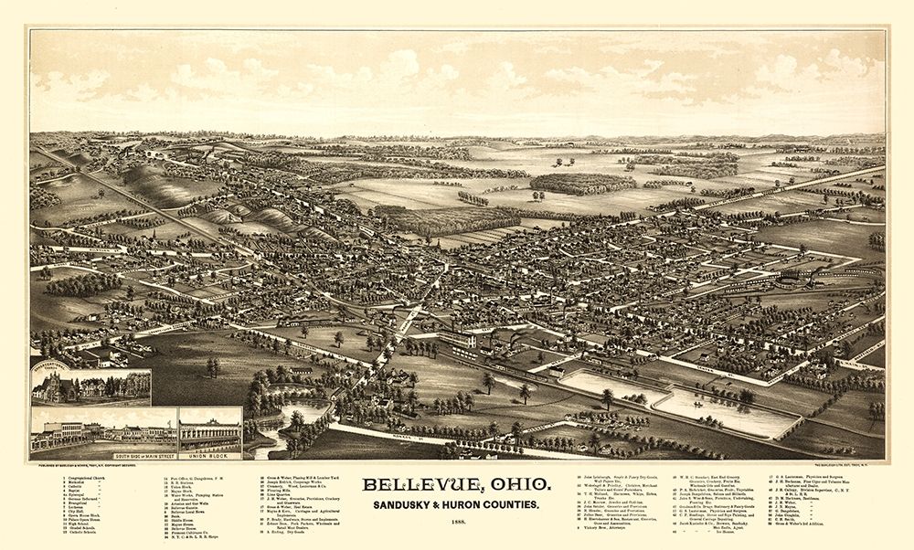 Bellevue Ohio - Norris 1888 art print by Norris for $57.95 CAD