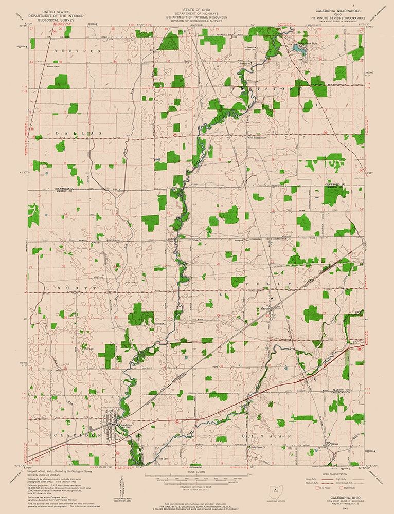 Caledonia Ohio Quad - USGS 1961 art print by USGS for $57.95 CAD