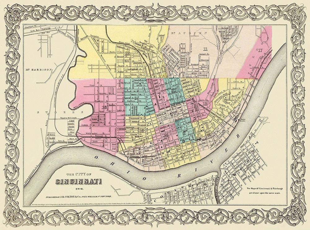 Cincinnati Ohio - Colton 1855 art print by Colton for $57.95 CAD