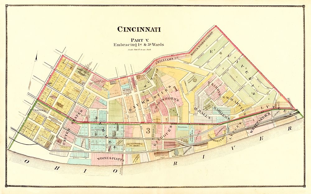 Cincinnati Ohio Landowner - Beers 1869 art print by Beers for $57.95 CAD