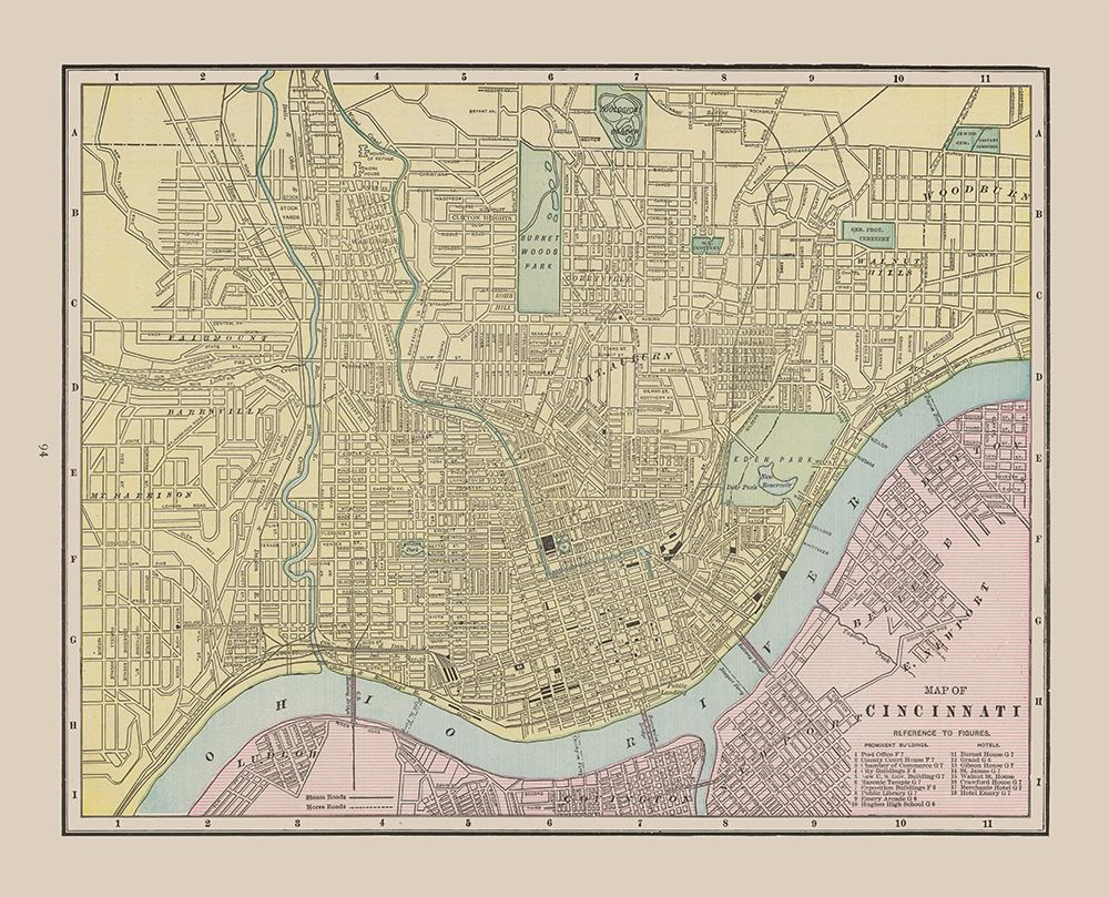 Cincinnati  Ohio - Cram 1892 art print by Cram for $57.95 CAD