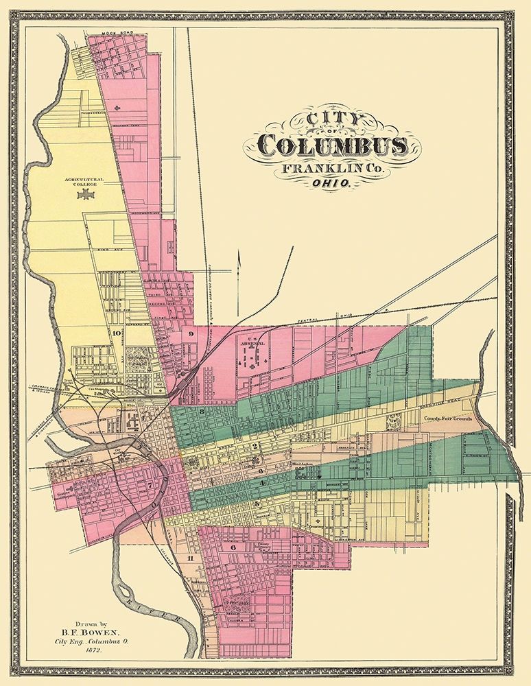 Columbus Ohio - Bowen 1872 art print by Bowen for $57.95 CAD