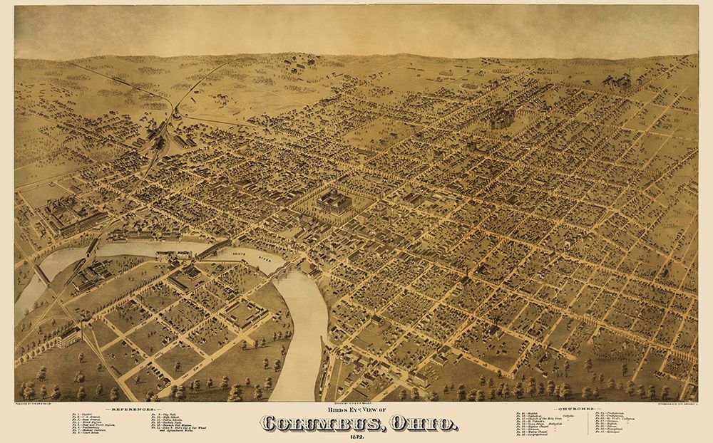 Columbus Ohio - Strobridge 1872 art print by Strobridge for $57.95 CAD