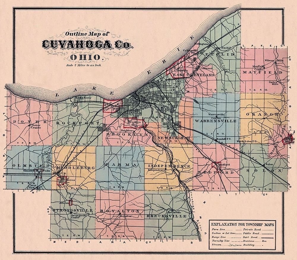Cuyahoga Ohio Outline - 1876 art print by Unknown for $57.95 CAD