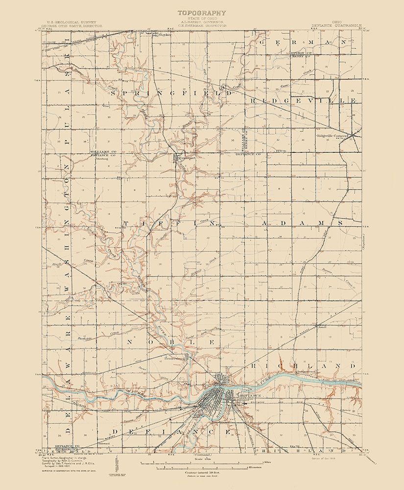Defiance Ohio Quad - USGS 1909 art print by USGS for $57.95 CAD