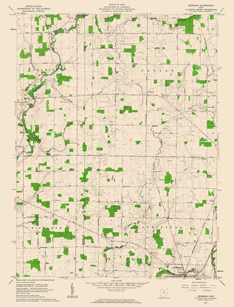 Denmark Ohio Quad - USGS 1961 art print by USGS for $57.95 CAD