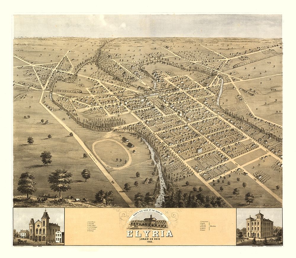 Elyria Ohio - Huger 1868 art print by Huger for $57.95 CAD