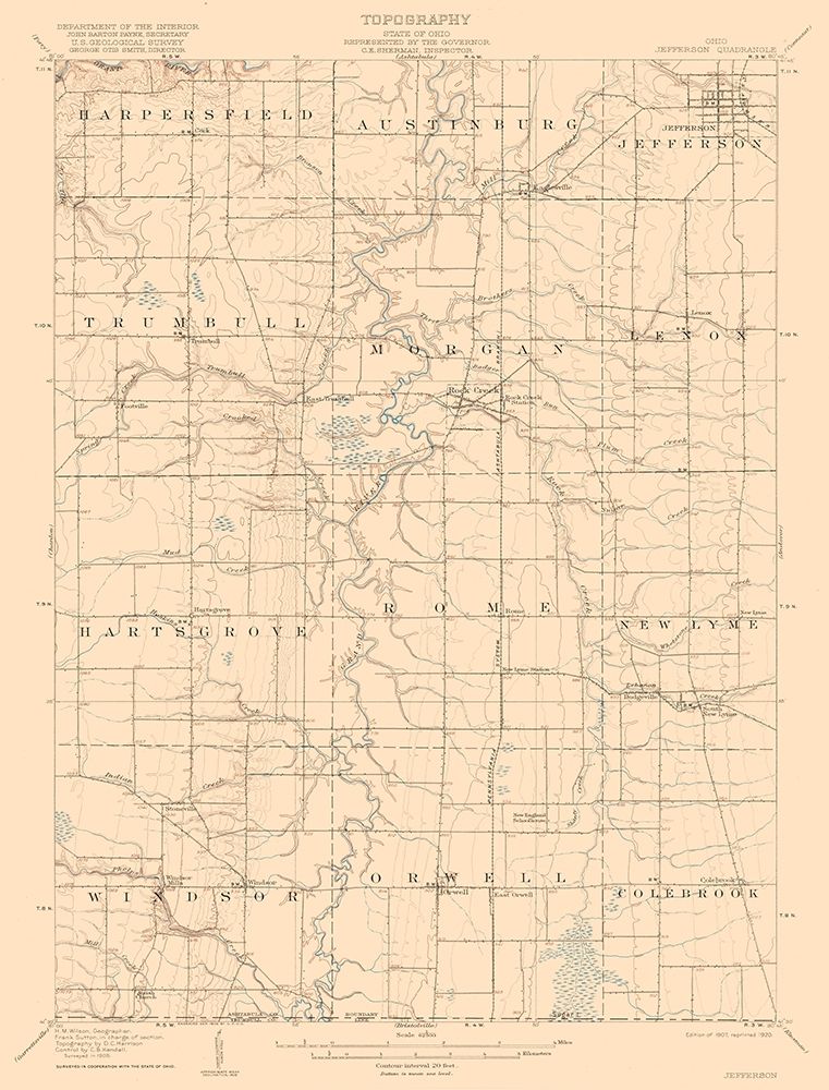Jefferson Ohio Quad - USGS 1907 art print by USGS for $57.95 CAD