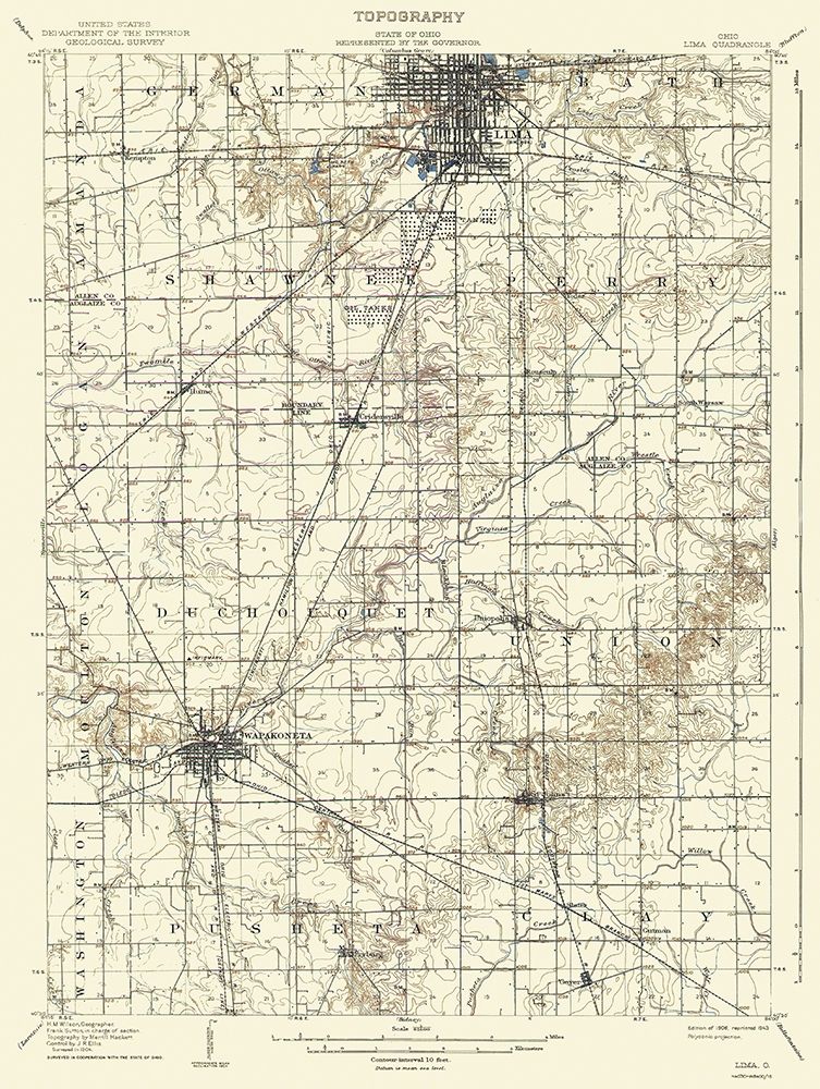 Lima Ohio Quad - USGS 1906 art print by USGS for $57.95 CAD