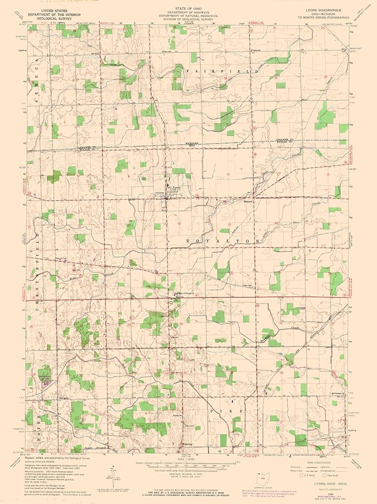 Lyons Ohio Quad - USGS 1960 art print by USGS for $57.95 CAD