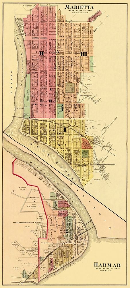 Marietta, Harmar Ohio Landowner - Hayes 1877 art print by Hayes for $57.95 CAD