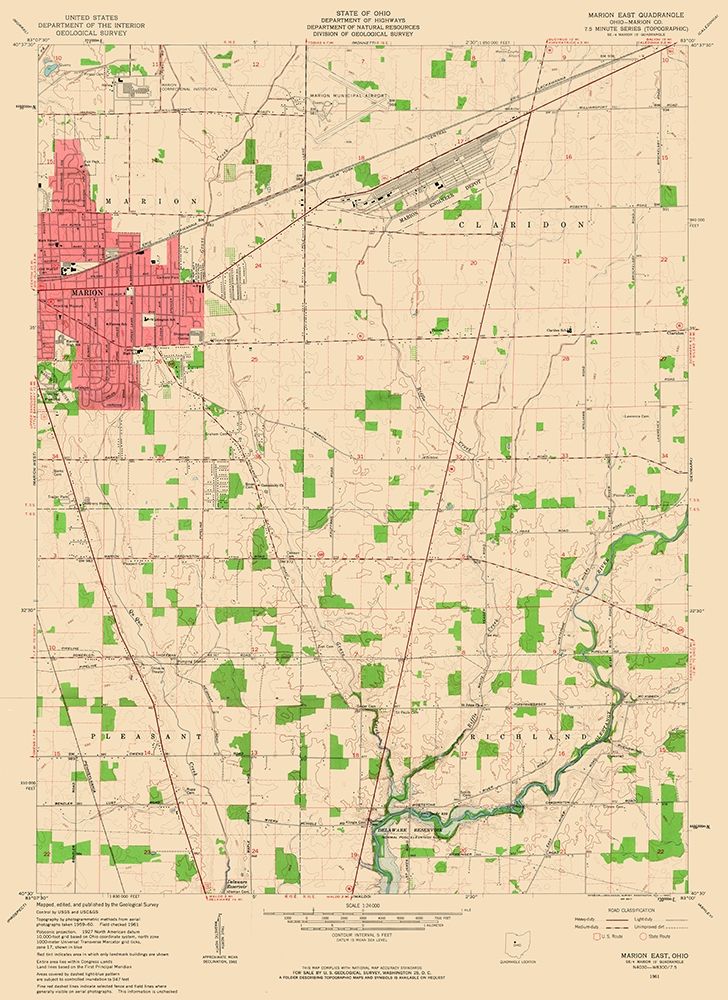 East Marion Ohio Quad - USGS 1961 art print by USGS for $57.95 CAD