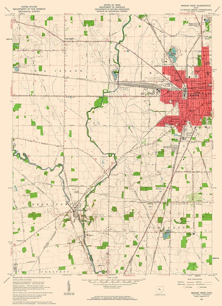 West Marion Ohio Quad - USGS 1961 art print by USGS for $57.95 CAD