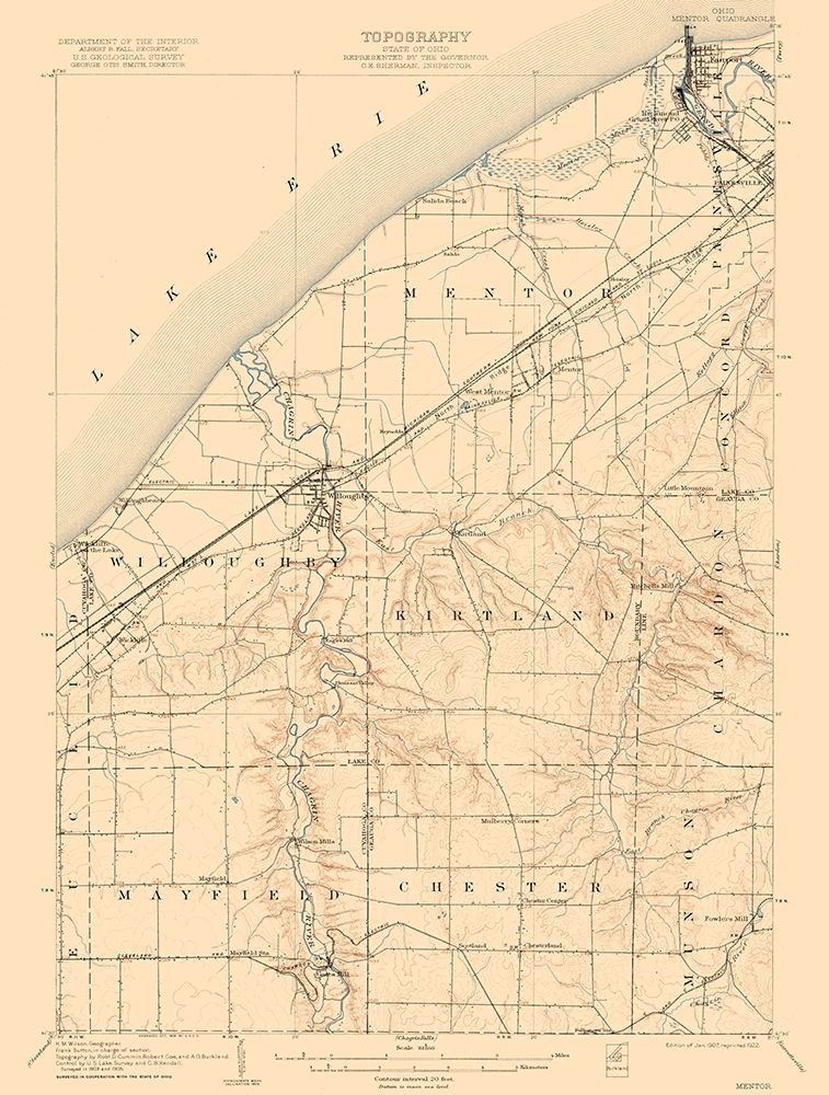 Mentor Ohio Quad - USGS 1907 art print by USGS for $57.95 CAD