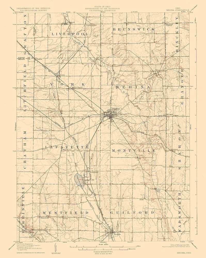 Medina Ohio Quad - USGS 1906 art print by USGS for $57.95 CAD