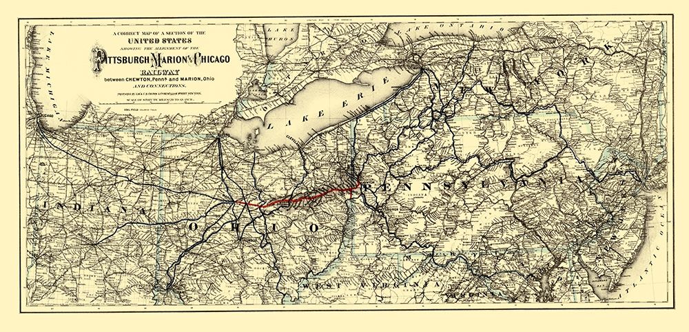 Pittsburgh, Marion and Chicago Railway 1887 art print by Colton for $57.95 CAD