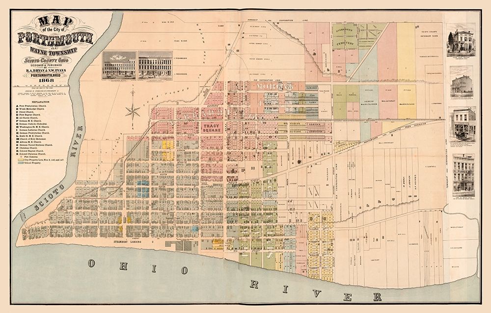 Portsmouth Ohio -Evans 1868 art print by Evans for $57.95 CAD