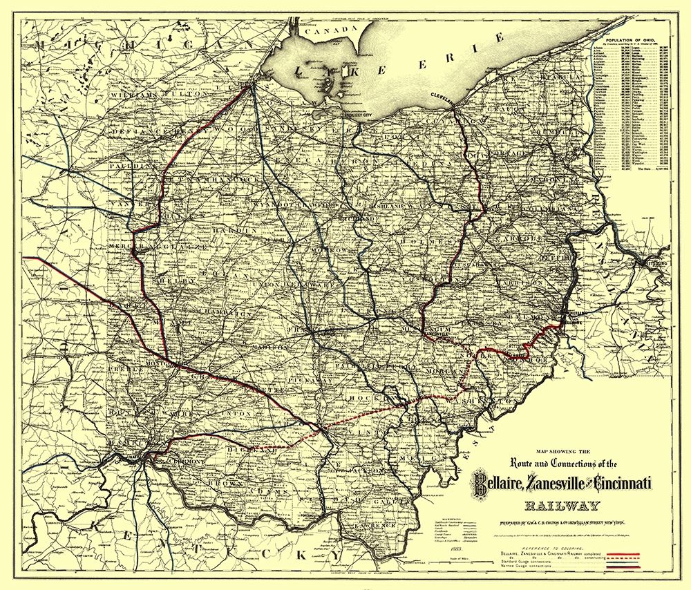 Bellaire, Zanesville and Cincinatti Railway 1883 art print by Colton for $57.95 CAD