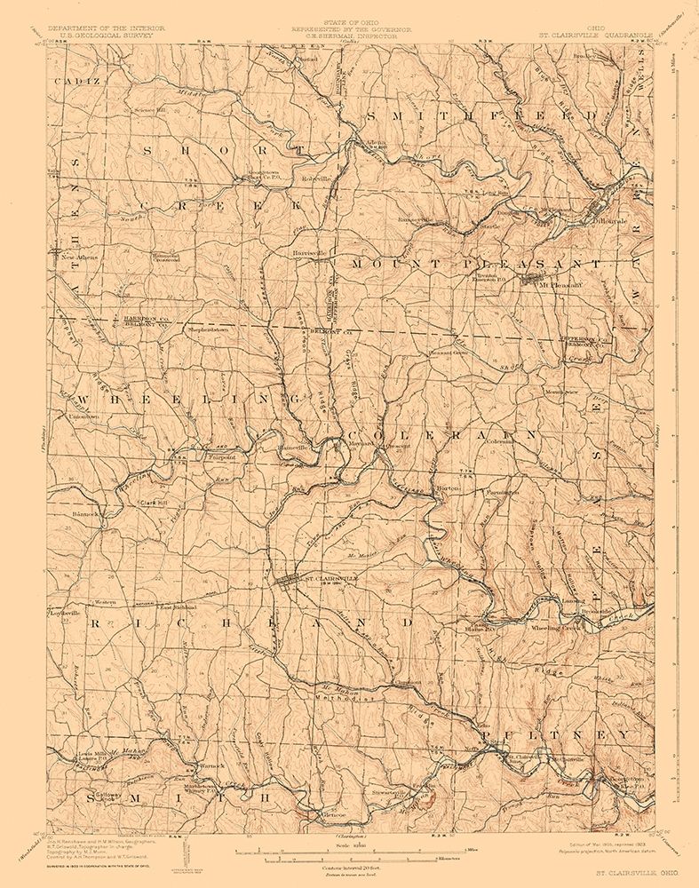 St Clairsville Ohio Quad - USGS 1905 art print by USGS for $57.95 CAD